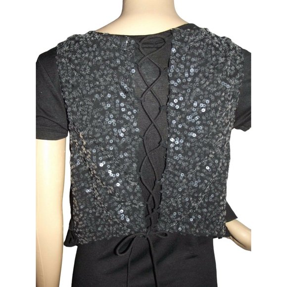 Mono Reno Dress & Sequin Vest Set Small Black Rayon 2-Piece T-Shirt knee scoop - Picture 10 of 12